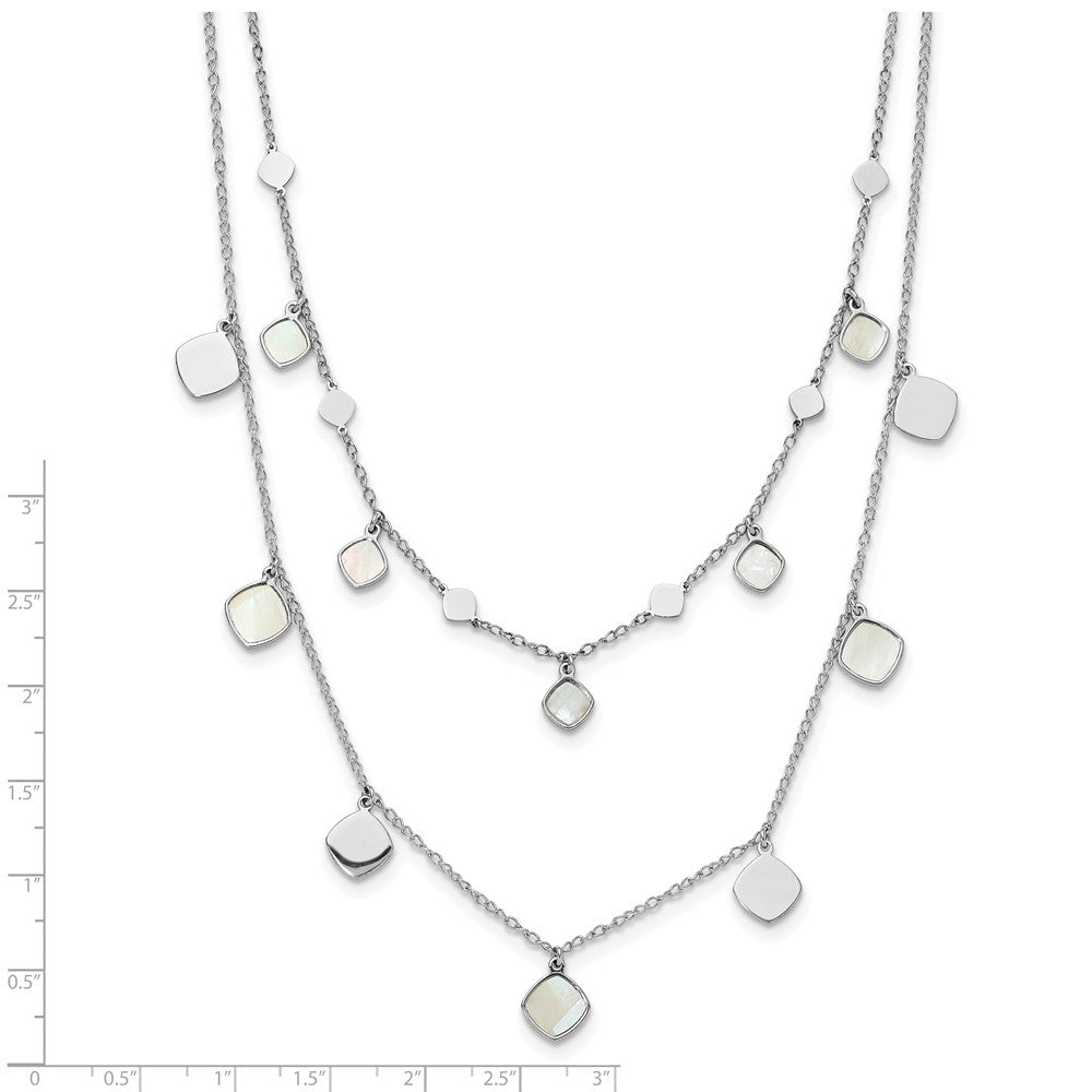 Sterlingsilber Rhodiniert Perlmutt 2 Strang mit 1.5 Zoll Verlängerung. Choker