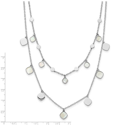 Sterlingsilber Rhodiniert Perlmutt 2 Strang mit 1.5 Zoll Verlängerung. Choker