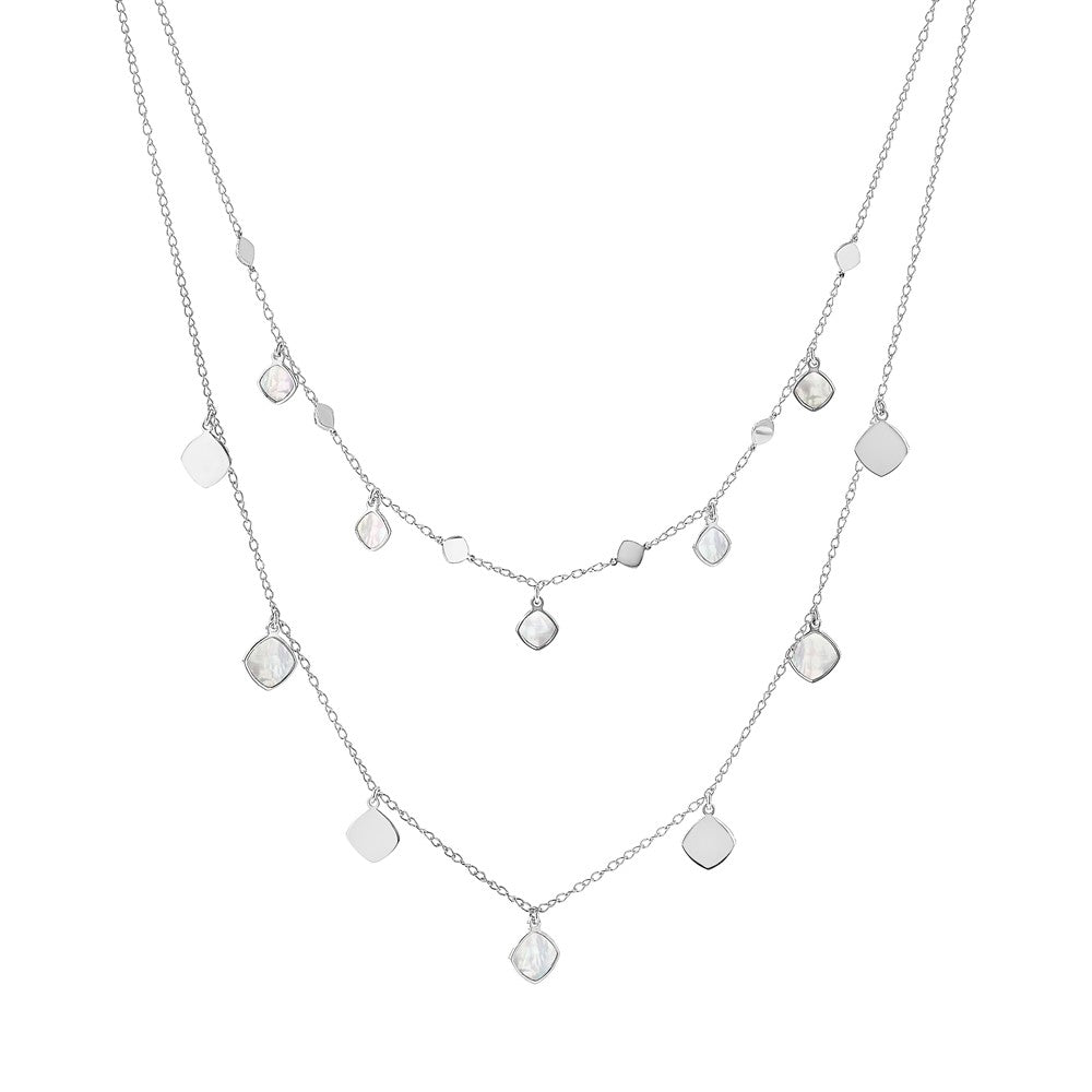 Sterlingsilber Rhodiniert Perlmutt 2 Strang mit 1.5 Zoll Verlängerung. Choker