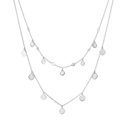 Sterlingsilber Rhodiniert Perlmutt 2 Strang mit 1.5 Zoll Verlängerung. Choker