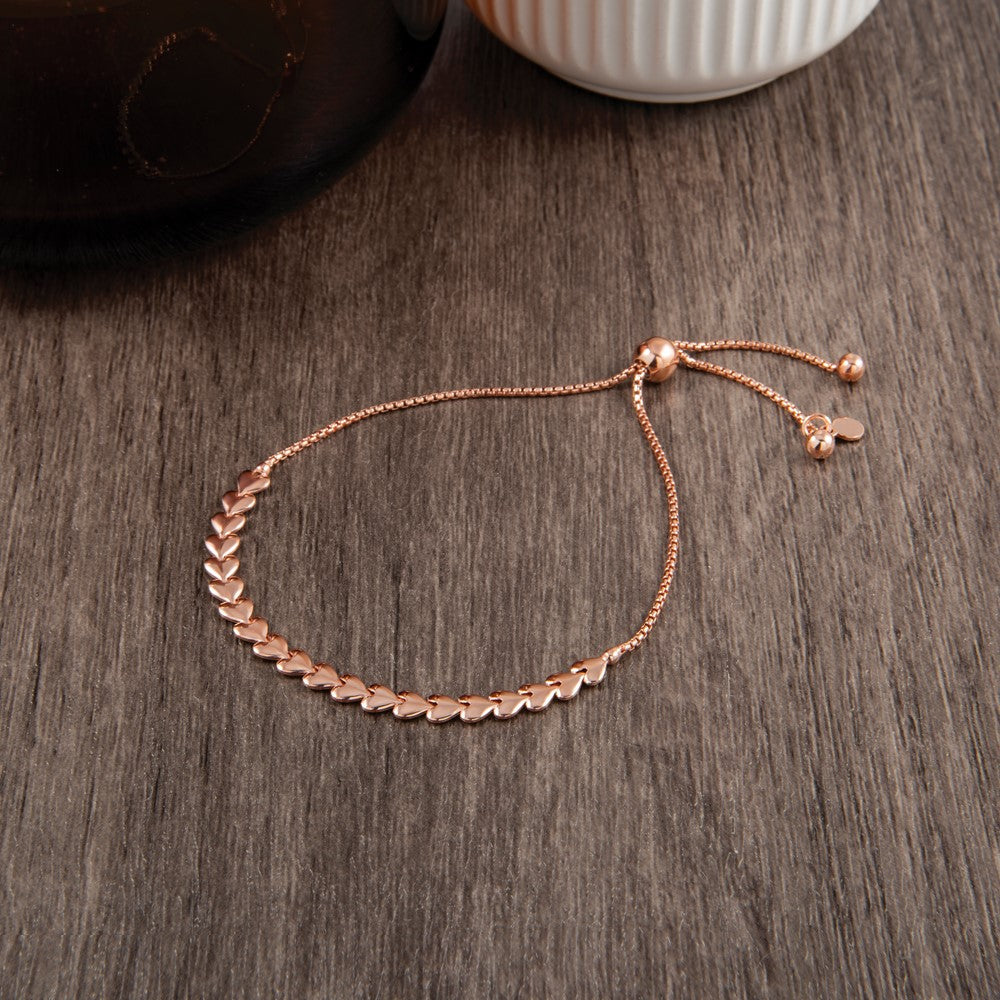 Vergoldet Sterlingsilber Roséfarben Poliert Herz Bolo Armband