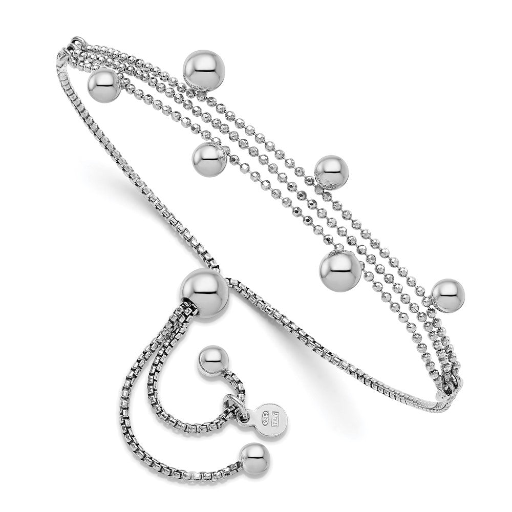 Sterlingsilber Rhodiniert Gekugelt Multi Strang Bolo Armband