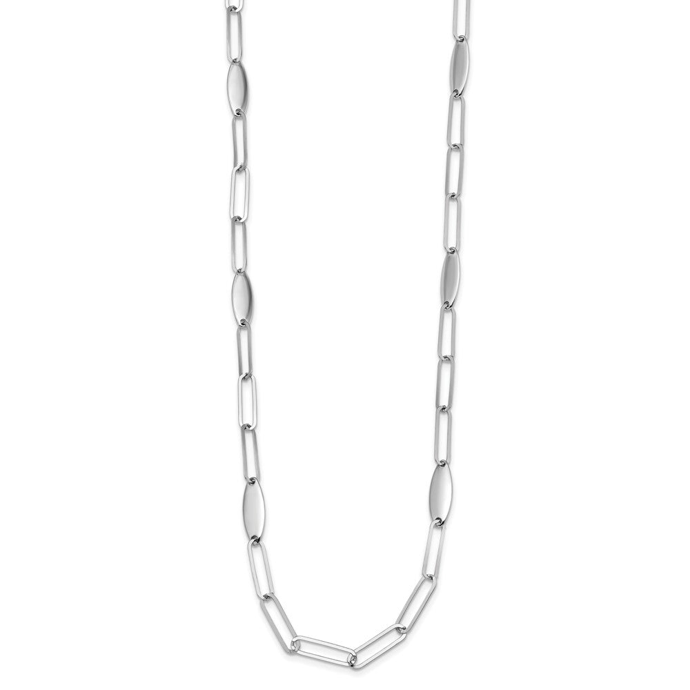 Sterlingsilber Rhodiniert Poliert Flach Oval Glieder Halskette