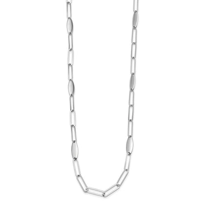 Sterlingsilber Rhodiniert Poliert Flach Oval Glieder Halskette