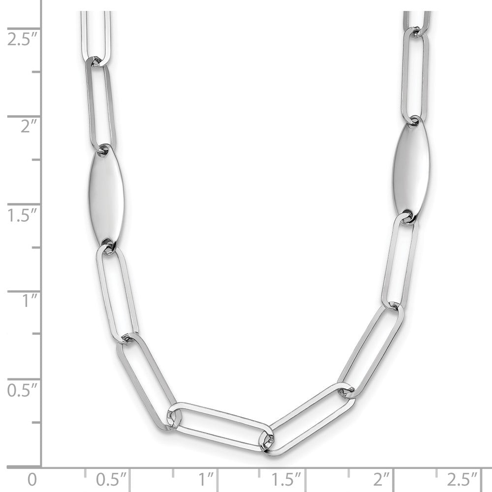 Sterlingsilber Rhodiniert Poliert Flach Oval Glieder Halskette