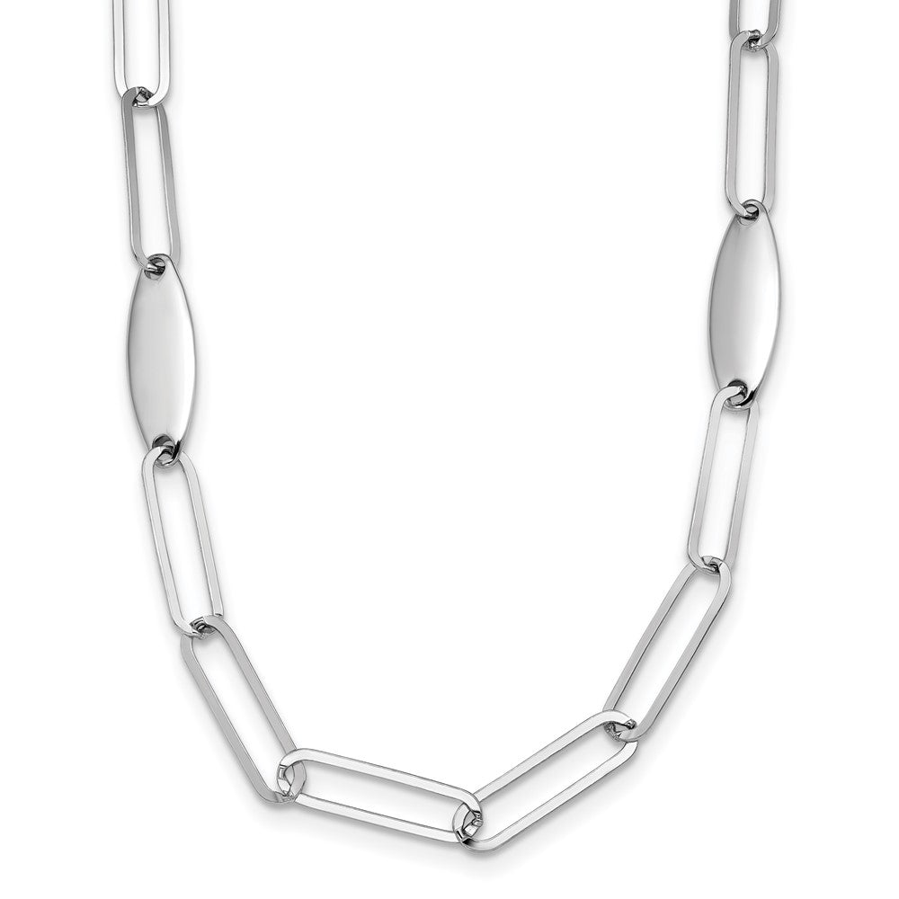 Sterlingsilber Rhodiniert Poliert Flach Oval Glieder Halskette