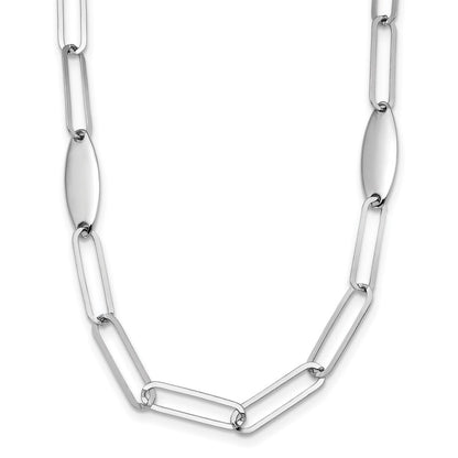 Sterlingsilber Rhodiniert Poliert Flach Oval Glieder Halskette
