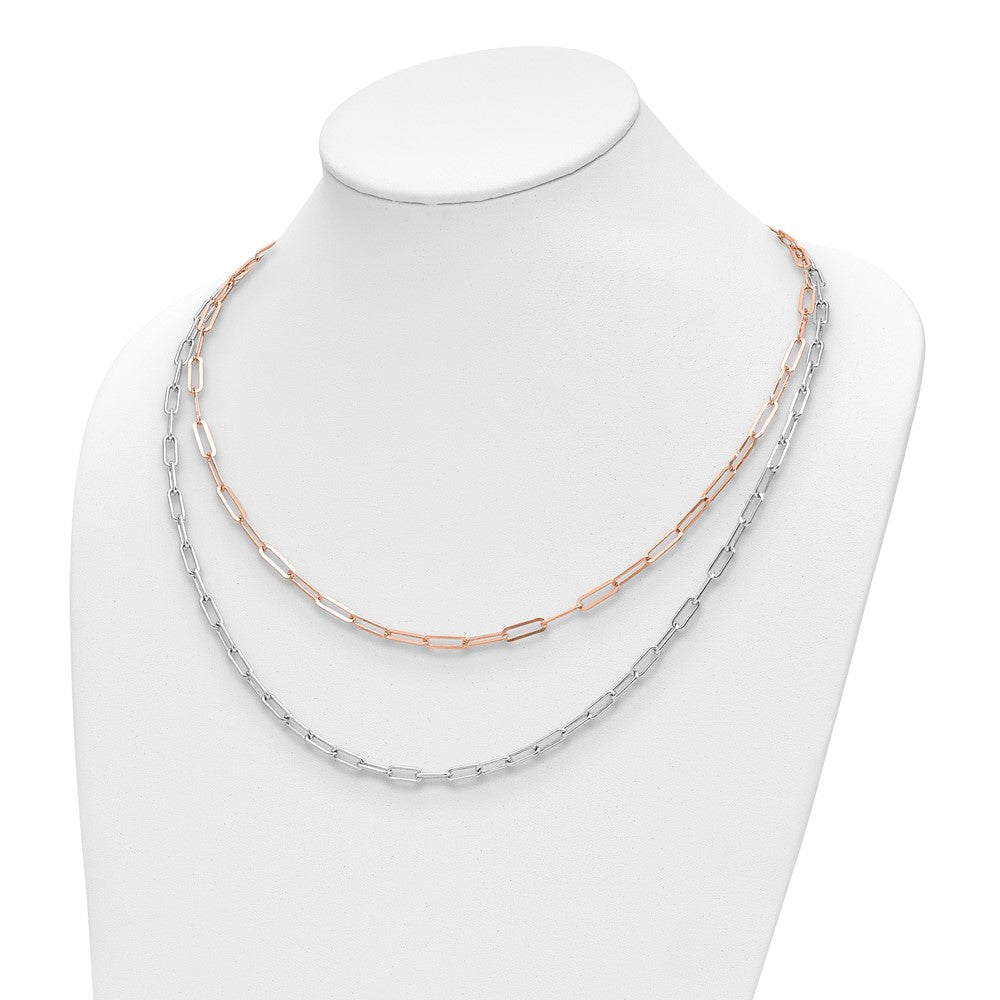 Sterlingsilber Rhodiniert P Roséfarben 2 Strang mit 1.25 Zoll Verlängerung. Halskette