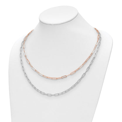 Sterlingsilber Rhodiniert P Roséfarben 2 Strang mit 1.25 Zoll Verlängerung. Halskette