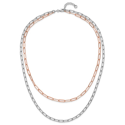 Sterlingsilber Rhodiniert P Roséfarben 2 Strang mit 1.25 Zoll Verlängerung. Halskette