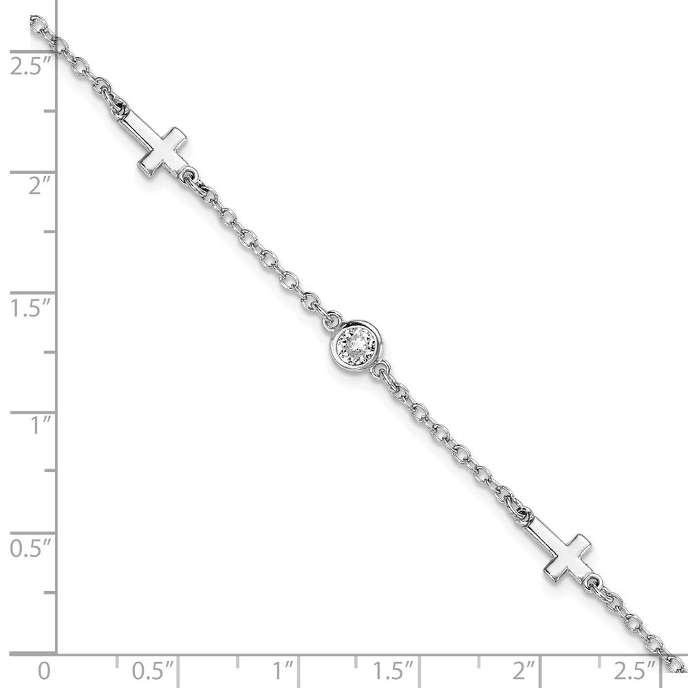Sterlingsilber Rhodiniert Zirkonia Kreuz mit 1 Zoll Verlängerung. Armband