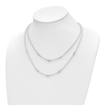 Sterlingsilber Rhod Pl Zirkonia Kreuz Multi Strang mit 2 Zoll Verlängerung. Halskette