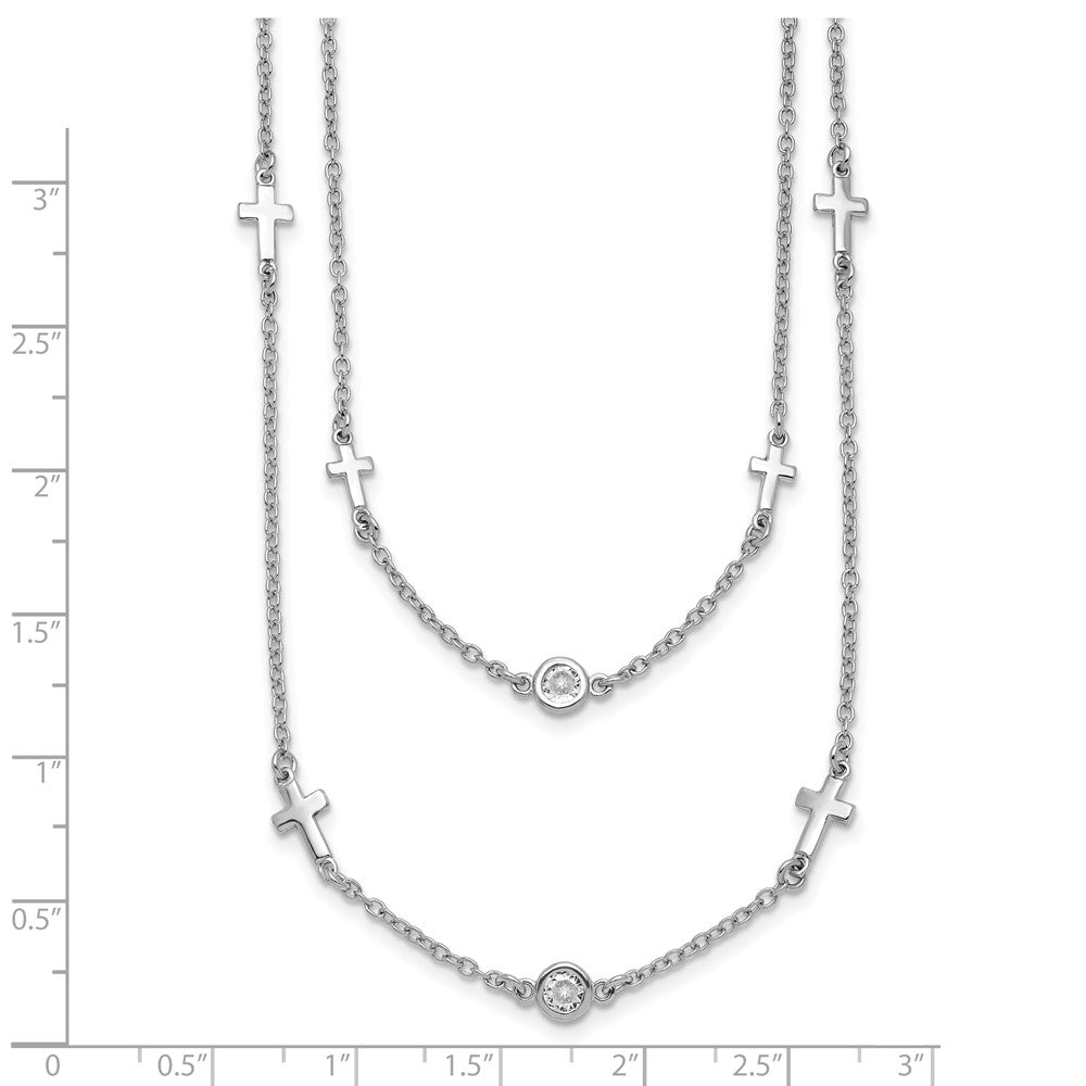 Sterlingsilber Rhod Pl Zirkonia Kreuz Multi Strang mit 2 Zoll Verlängerung. Halskette