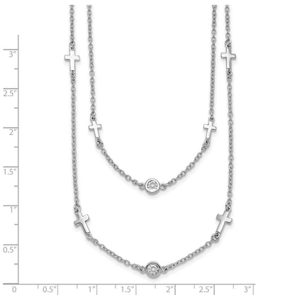 Sterlingsilber Rhod Pl Zirkonia Kreuz Multi Strang mit 2 Zoll Verlängerung. Halskette
