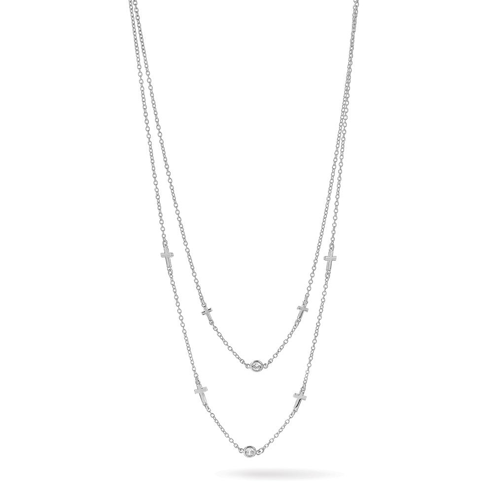Sterlingsilber Rhod Pl Zirkonia Kreuz Multi Strang mit 2 Zoll Verlängerung. Halskette