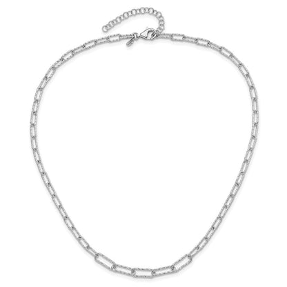 Sterlingsilber Rhodiniert Diamantiert mit 2 Zoll. Verlängerung Glieder Halskette