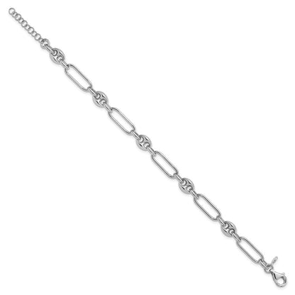 Sterlingsilber Rhodiniert Poliert mit 1 Zoll. Verlängerung Glieder Armband