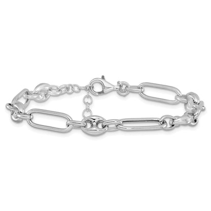 Sterlingsilber Rhodiniert Poliert mit 1 Zoll. Verlängerung Glieder Armband