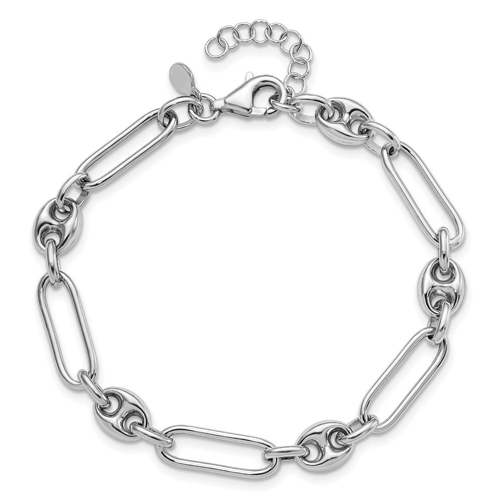 Sterlingsilber Rhodiniert Poliert mit 1 Zoll. Verlängerung Glieder Armband