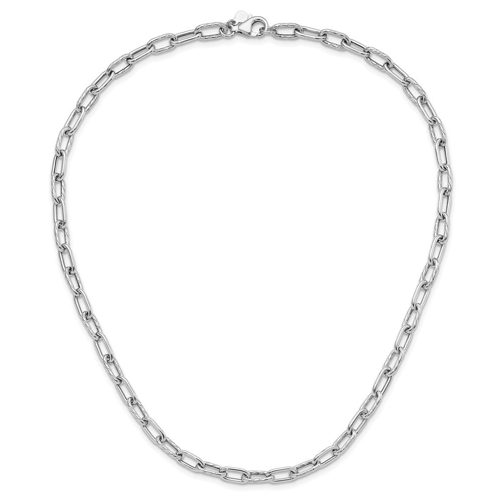 Sterlingsilber Rhodiniert Poliert und Strukturiert Glieder Halskette
