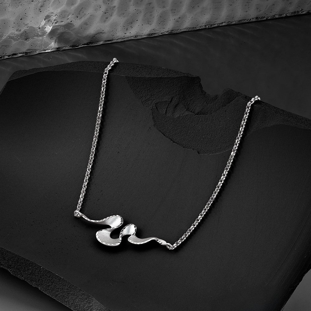 Sterlingsilber Rhodiniert Plt Satiniert / Diamantiert mit 2 Zoll. Verlängerung Halskette