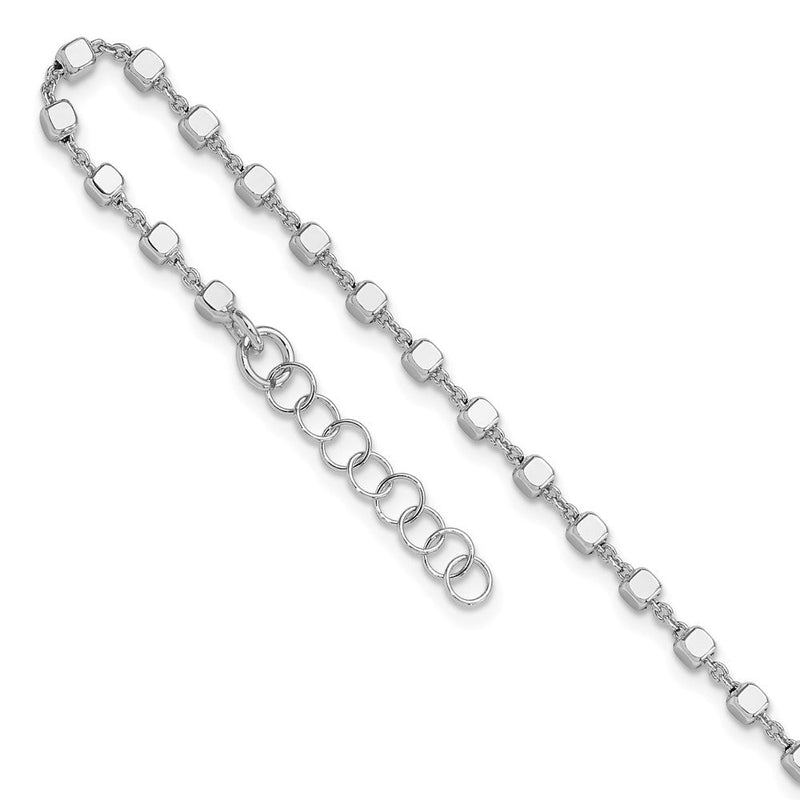 Sterlingsilber Rhodiniert Poliert Cube Glieder mit 1 Zoll. Verlängerung. Fußkettchen