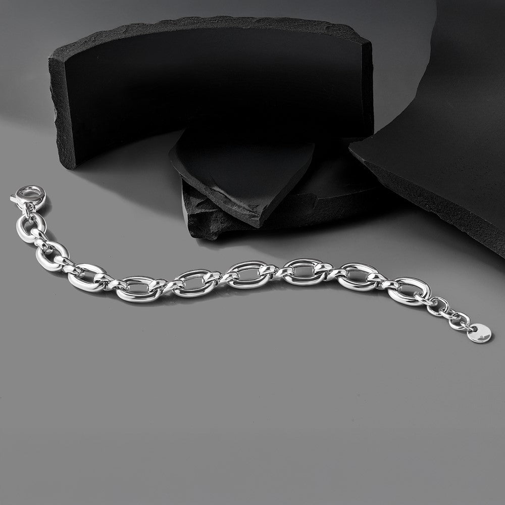 Sterlingsilber Rhodiniert Platte Poliert Mit. Verlängerung. Glieder Gliederarmband