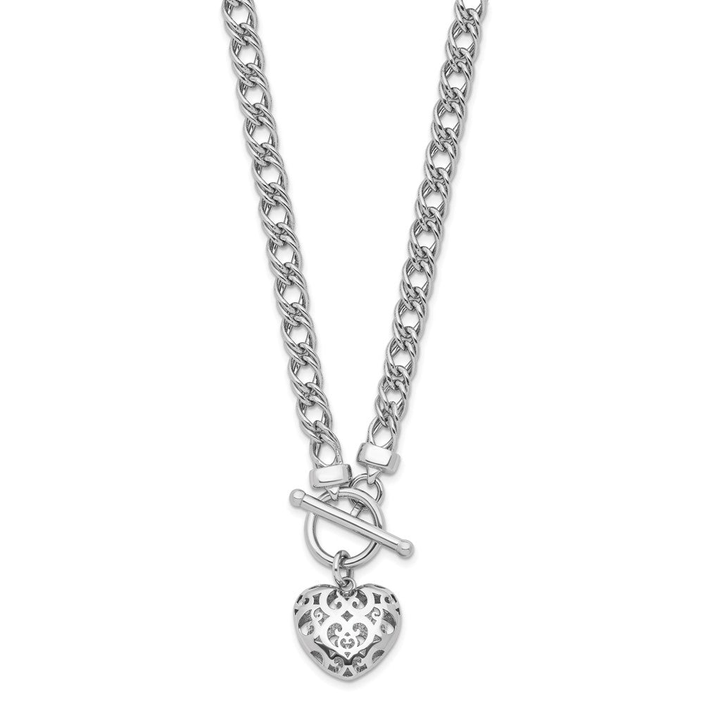 Sterlingsilber Rhodiniert Poliert mit Herz Charm Halskette