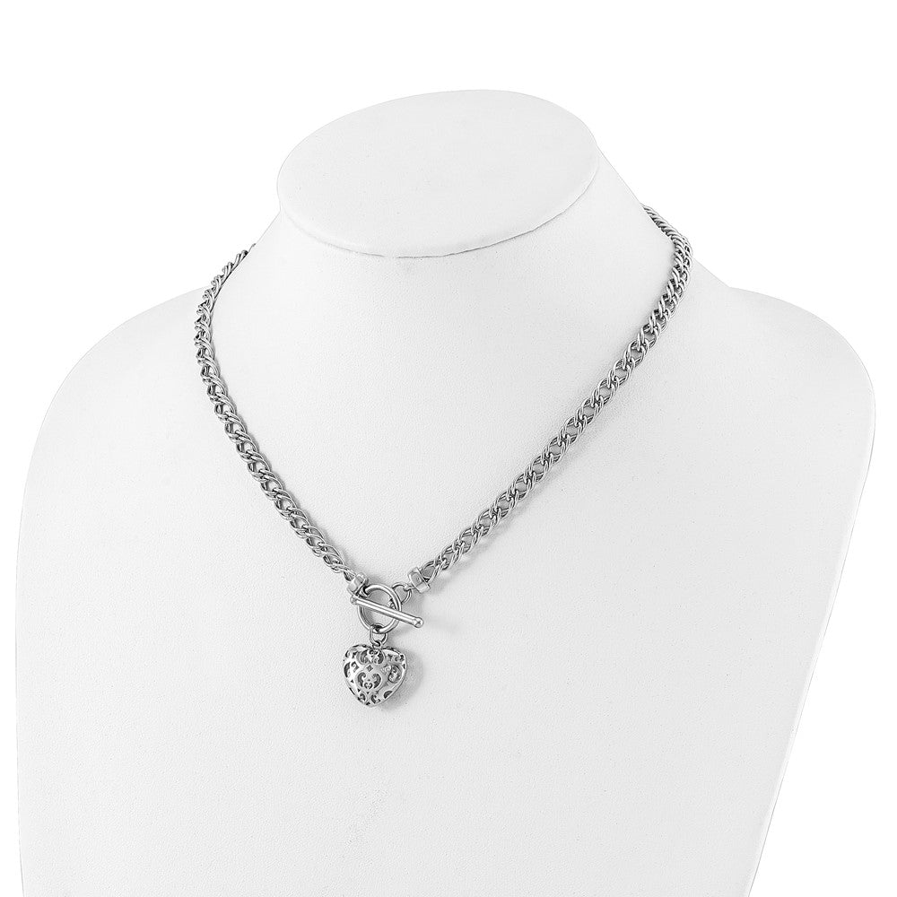 Sterlingsilber Rhodiniert Poliert mit Herz Charm Halskette