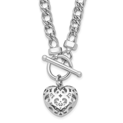 Sterlingsilber Rhodiniert Poliert mit Herz Charm Halskette