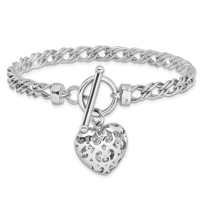 Sterlingsilber Rhodiniert Poliert mit Herz Charm Armband