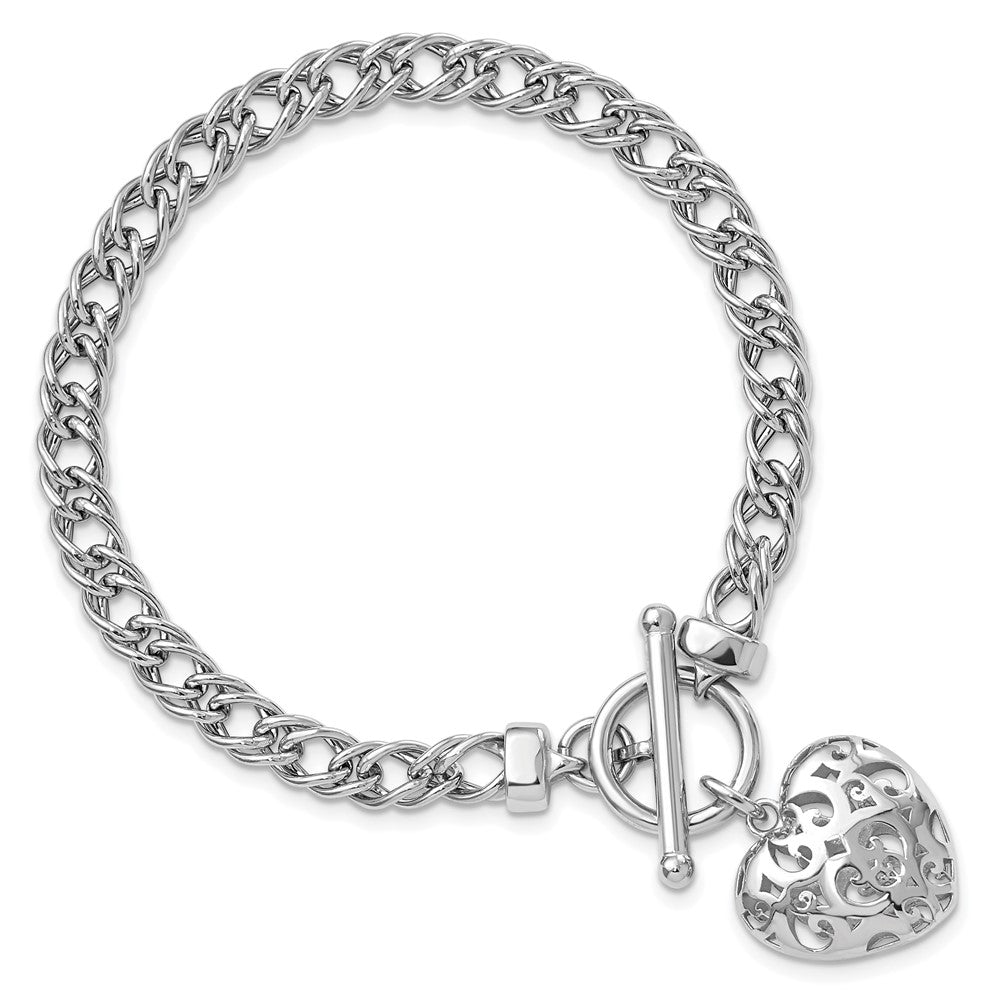 Sterlingsilber Rhodiniert Poliert mit Herz Charm Armband