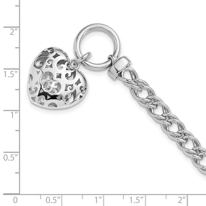 Sterlingsilber Rhodiniert Poliert mit Herz Charm Armband