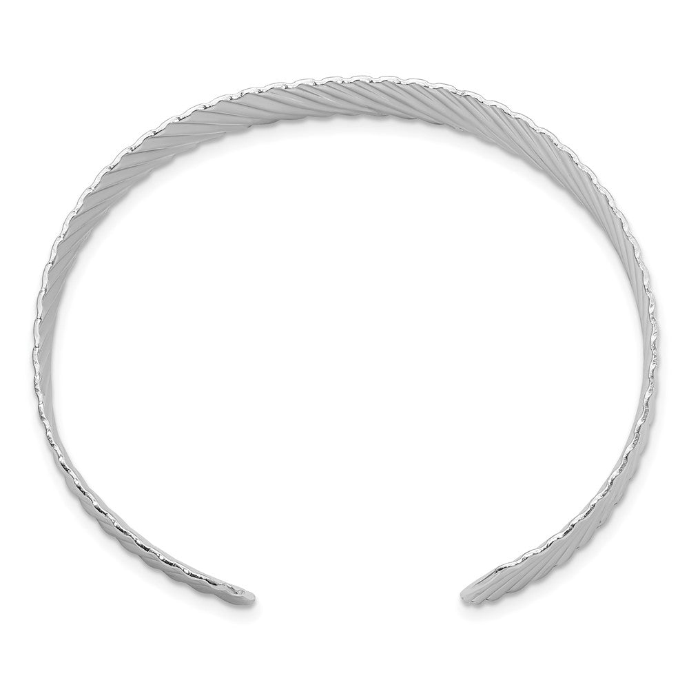Sterlingsilber Rhodiniert Poliert und Gerillt Manschette Armband