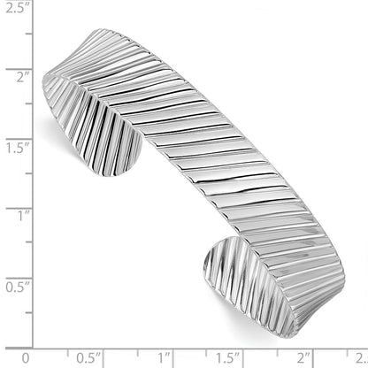 Sterlingsilber Rhodiniert Poliert und Gerillt Manschette Armband