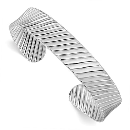 Sterlingsilber Rhodiniert Poliert und Gerillt Manschette Armband