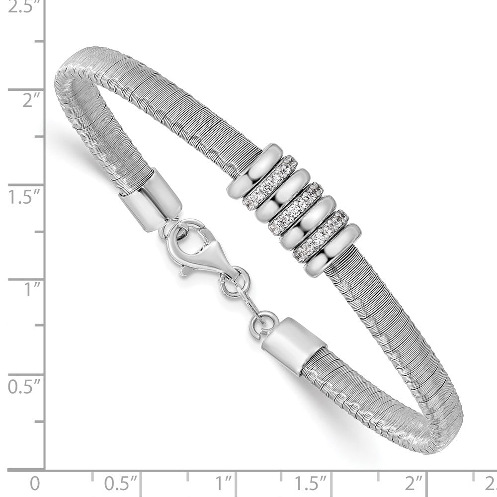 Sterlingsilber Rhodiniert Zirkonia 1 Zoll Sicherheits Kette Flex Armreif