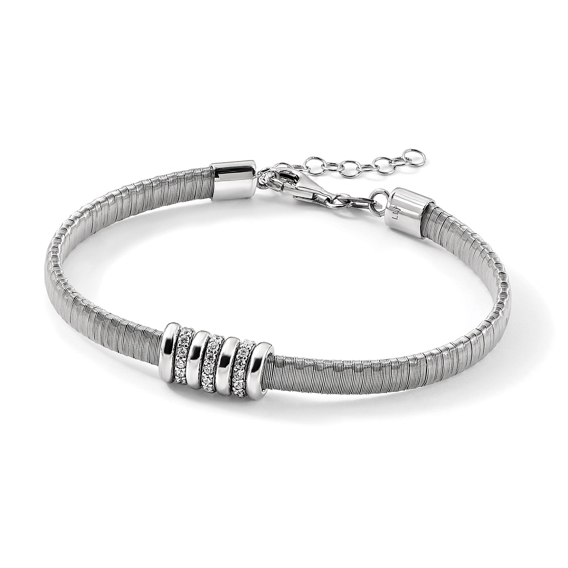 Sterlingsilber Rhodiniert Zirkonia 1 Zoll Sicherheits Kette Flex Armreif