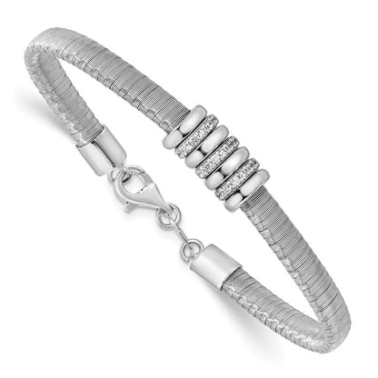 Sterlingsilber Rhodiniert Zirkonia 1 Zoll Sicherheits Kette Flex Armreif