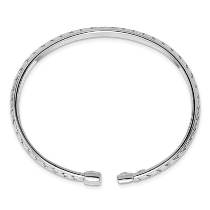 Sterlingsilber Rhodiniert Poliert und Strukturiert Manschette Armreif