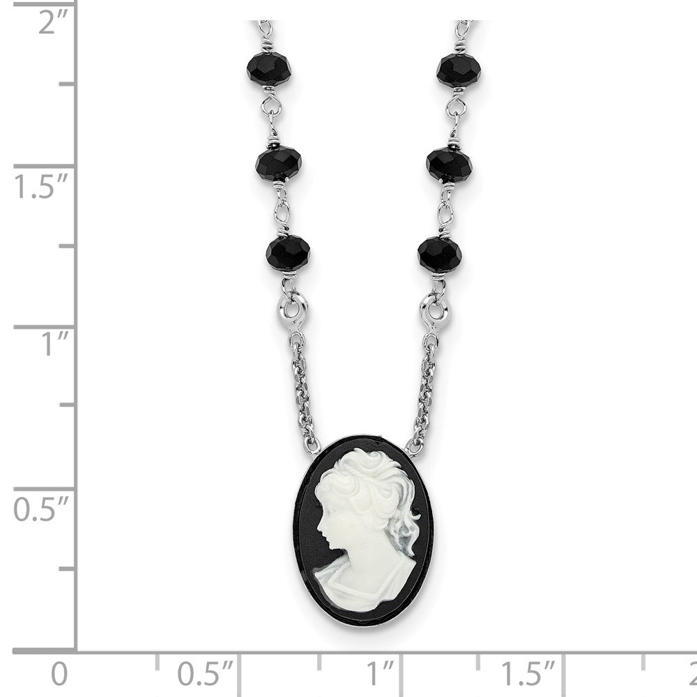 Sterlingsilber Rhodiniert Schwarz Glas Perlen Resin Cameo 1.5 Zoll Verlängerung.