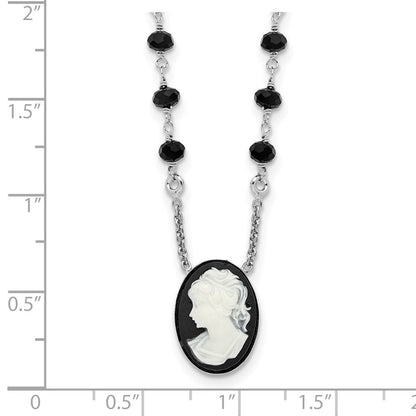Sterlingsilber Rhodiniert Schwarz Glas Perlen Resin Cameo 1.5 Zoll Verlängerung.