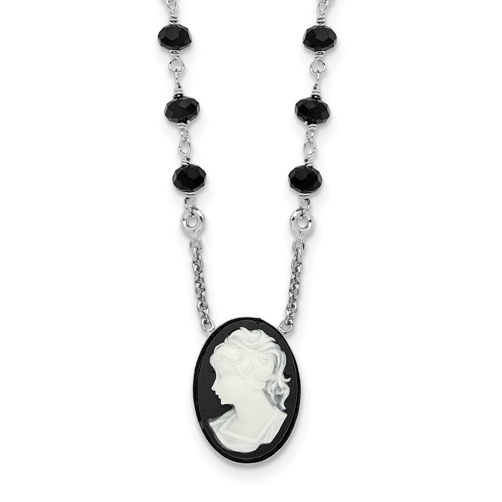 Sterlingsilber Rhodiniert Schwarz Glas Perlen Resin Cameo 1.5 Zoll Verlängerung.