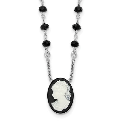 Sterlingsilber Rhodiniert Schwarz Glas Perlen Resin Cameo 1.5 Zoll Verlängerung.