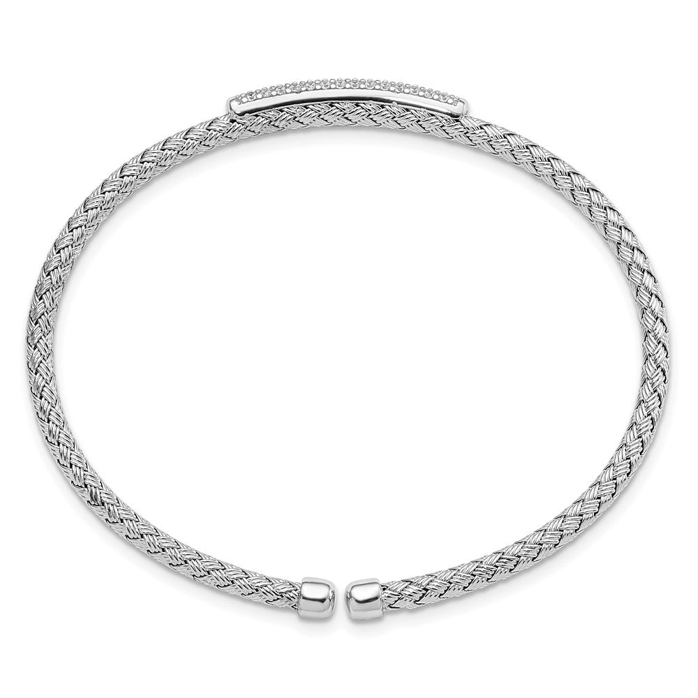 Sterlingsilber Rhodiniert Zirkonia Geflochten Flexibel Manschette Armreif