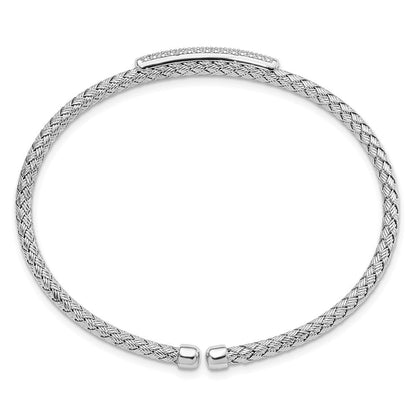 Sterlingsilber Rhodiniert Zirkonia Geflochten Flexibel Manschette Armreif