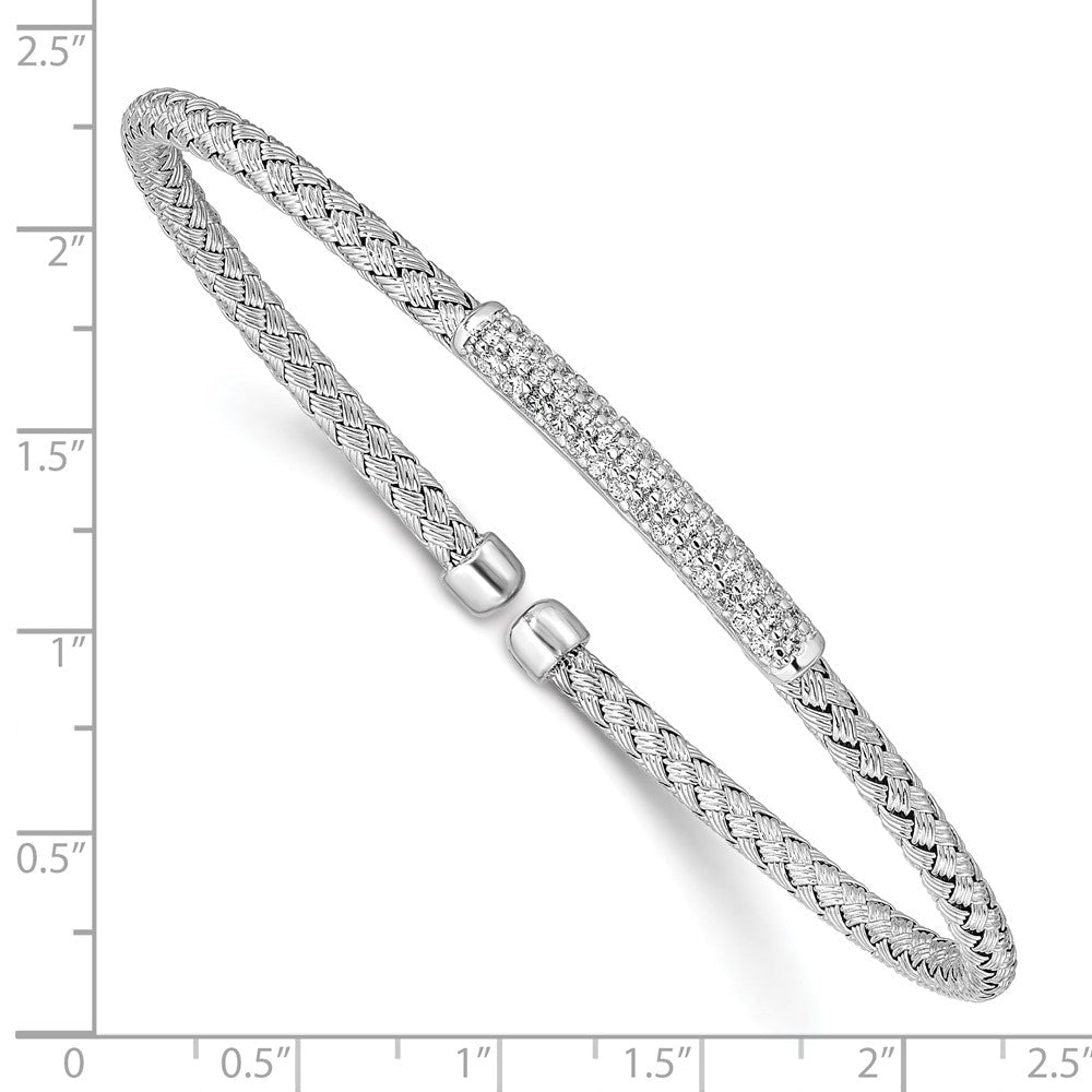 Sterlingsilber Rhodiniert Zirkonia Geflochten Flexibel Manschette Armreif