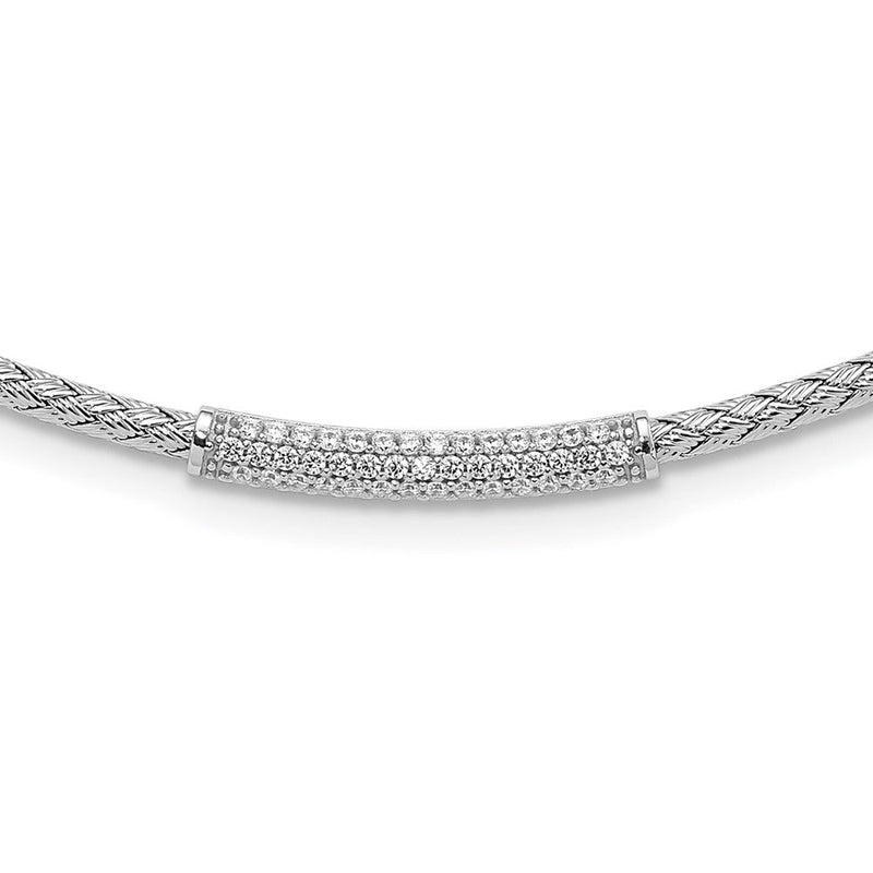 Sterlingsilber Rhodiniert Zirkonia Geflochten mit 2 Zoll. Verlängerung Halskette