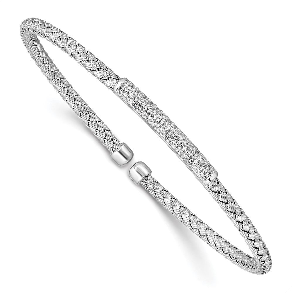 Sterlingsilber Rhodiniert Zirkonia Geflochten Flexibel Manschette Armreif
