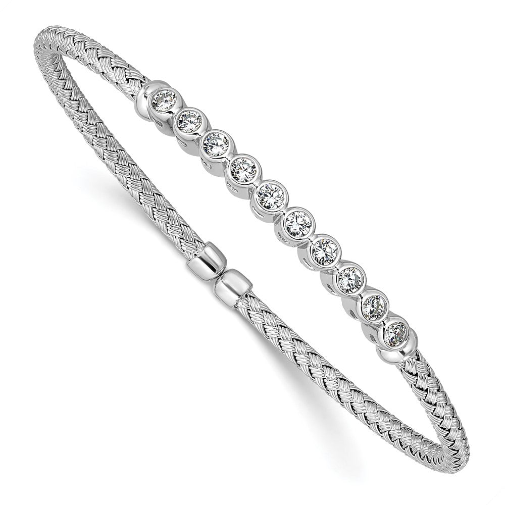 Sterlingsilber Rhodiniert Zirkonia Geflochten Flexibel Manschette